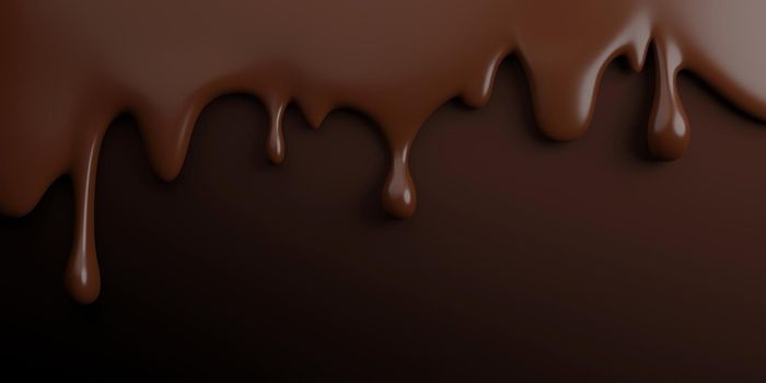 Melted chocolate on brown background with copy space 3D render