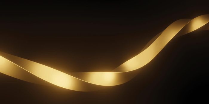 Abstract golden metal wave on black background with copy space 3D render