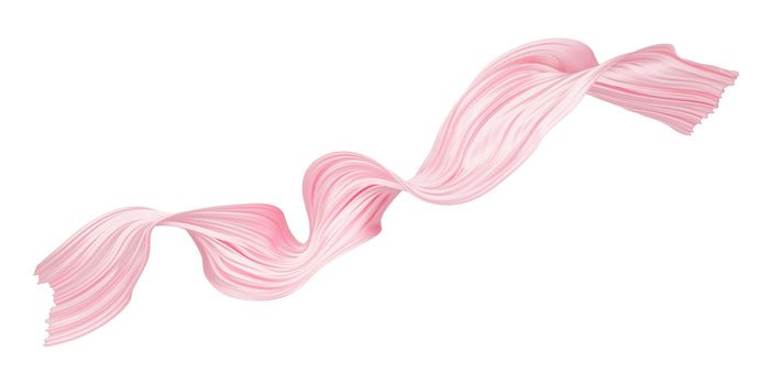 Pink pleated fabric flying in the wind isolated on white background 3D render