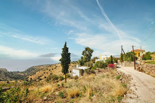 Traditional small village in Aegina island near the sea