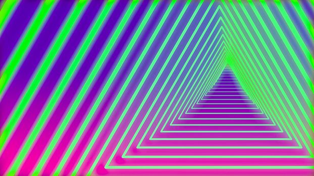 Retro abstract triangular tunnel of green  triangles
