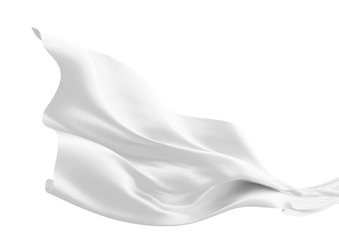 White fabric flying in the wind isolated on white background 3D render