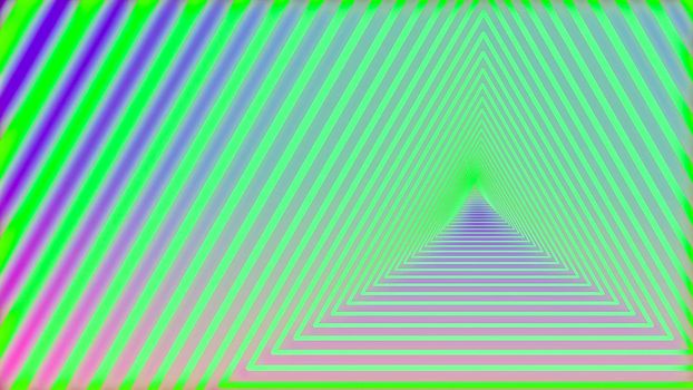 Retro abstract triangular tunnel of green  triangles