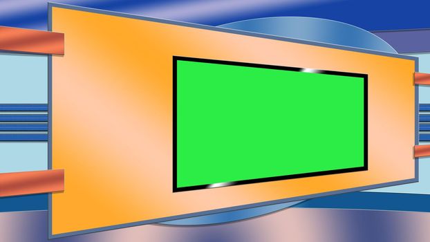 Blue and orange TV studio background with greenscreen