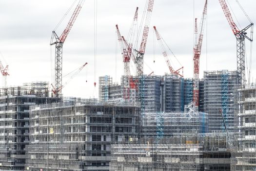 Construction landscape of Harumi wharf (Olympic player village). Shooting Location: Tokyo metropolitan area