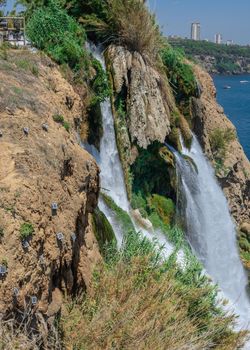 Antalya, Turkey 19.07.2021. Lower Duden waterfalls or Lara waterfall in Antalya, Turkey, on a sunny summer day