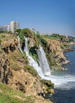 Antalya, Turkey 19.07.2021. Lower Duden waterfalls or Lara waterfall in Antalya, Turkey, on a sunny summer day