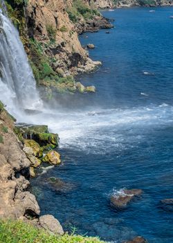 Antalya, Turkey 19.07.2021. Lower Duden waterfalls or Lara waterfall in Antalya, Turkey, on a sunny summer day