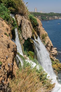 Antalya, Turkey 19.07.2021. Lower Duden waterfalls or Lara waterfall in Antalya, Turkey, on a sunny summer day