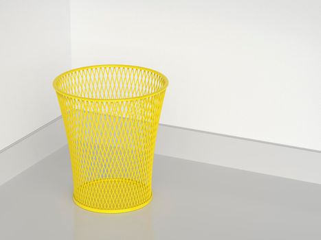 Yellow wastepaper basket in the office