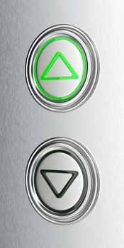 Silver elevator call buttons for up and down