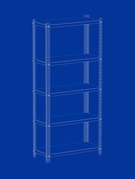 3D wire-frame model of metal shelving unit