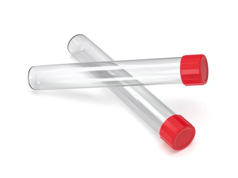 Two empty test tubes on white background