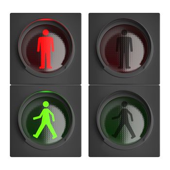 Set of traffic lights for pedestrians, front view