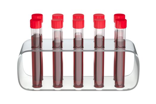 Test tubes with blood on white background