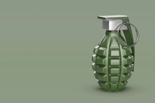 Fragmentation hand grenade on green background