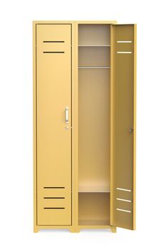 Empty metal lockers on white background