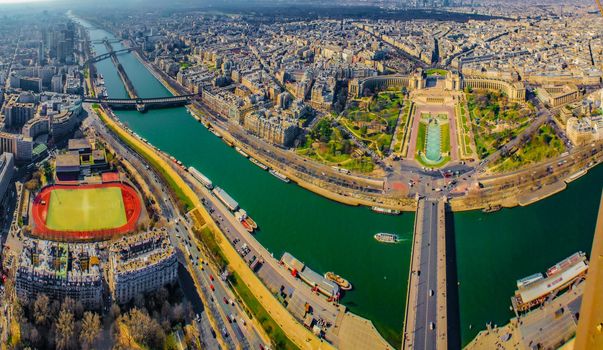 Paris cityscape seen from Eiffel Tower. Shooting Location: France, Paris