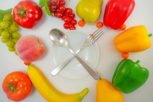 Vegetables and fruits and dishes placed in the table. Shooting Location: Yokohama-city kanagawa prefecture