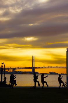 Early morning gymnastics image. Shooting Location: Yokohama-city kanagawa prefecture