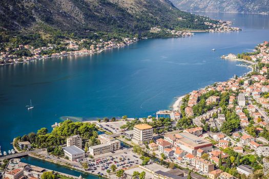 Montenegro. Bay of Kotor, Gulf of Kotor, Boka Kotorska and walled old city. Fortifications of Kotor is on UNESCO World Heritage List since 1979.