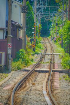 Jiango Island Electric Railway Line and Kamakura cityscape. Shooting Location: Kamakura City, Kanagawa Prefecture