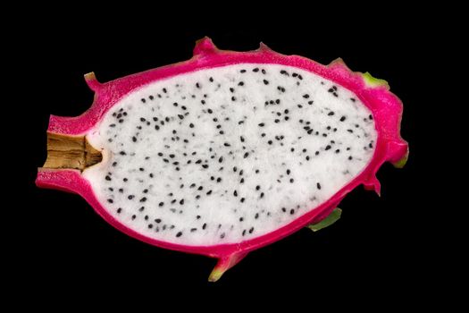 beautiful fresh sliced  white dragon fruit closeup zoom seed