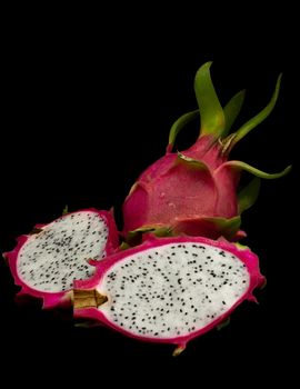 beautiful fresh sliced  white dragon fruit closeup zoom seed