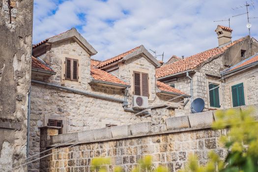 Colorful street in Old town of Kotor on a sunny day, Montenegro.