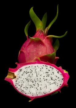 beautiful fresh sliced  white dragon fruit closeup zoom seed