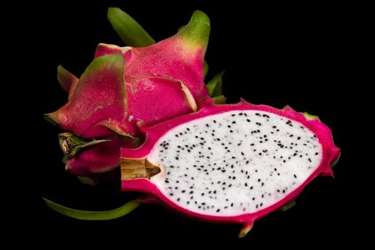 beautiful fresh sliced  white dragon fruit closeup zoom seed