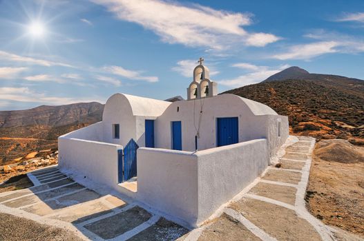 Traditional small church of Saint Panteleimon in Anafi of Greece