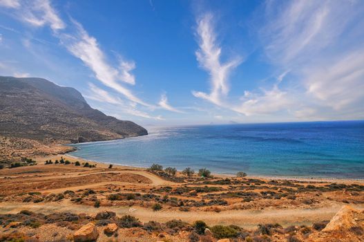 Popular beach of Monastiri in Anafi island of Greece