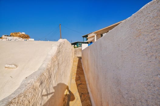 Beautiful village of Chora in Anafi island with a great view to the aegean sea