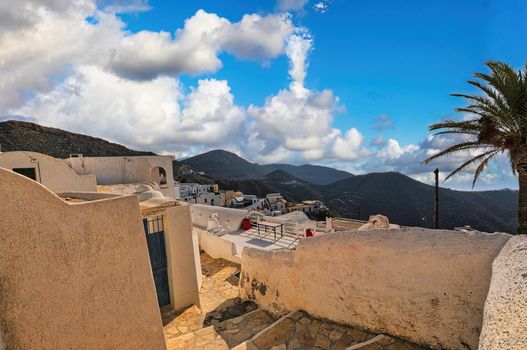 View in the village of Chora on the Greek island of Anafi in the Cyclades archipelago