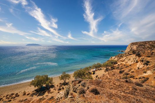 Great beach of Roukounas in Anafi of Greece