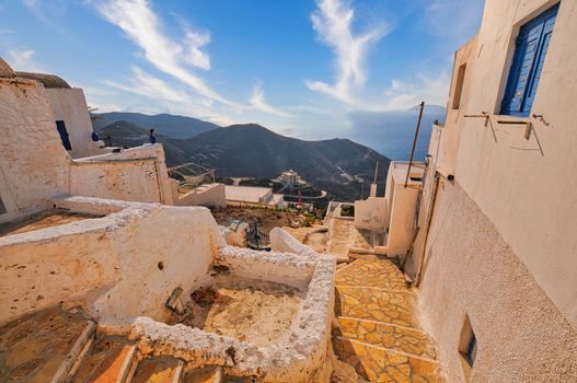 View the town of Chora, at the Greek island of Anafi, in Cycldes island complex