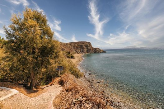 Beautiful beach in Anafi island, perfect for swimming with clear water