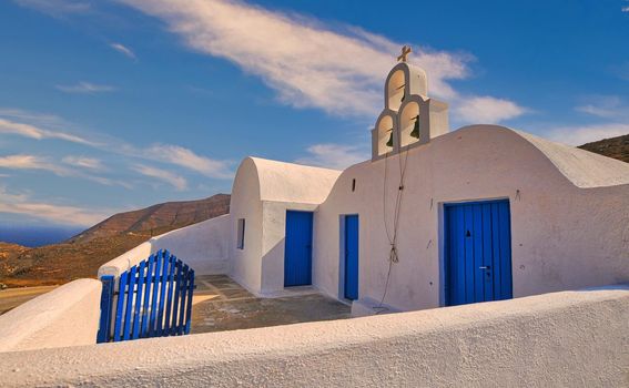 Traditional small church of Saint Panteleimon in Anafi of Greece