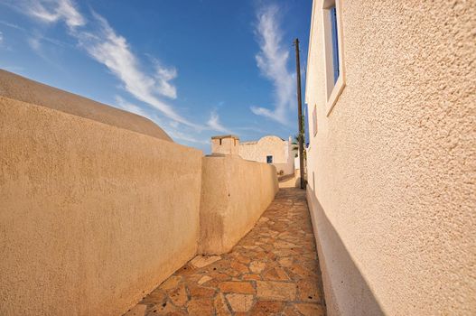 View in the village of Chora on the Greek island of Anafi in the Cyclades archipelago