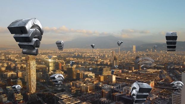 Aerial city connected through 5G. Wireless network, mobile technology concept, data communication, cloud computing, artificial intelligence, internet of things. izmir City skyline. Futuristic city. High quality photo