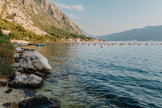 Oyster farm in the Bay of Kotor, Montenegro. High quality photo