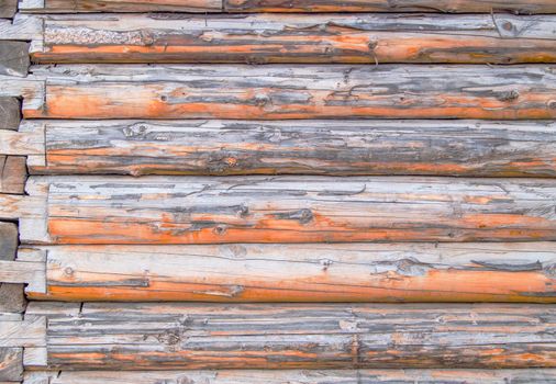 Horizontal natural log background, rough planed wood, rustic log eco-friendly wall.