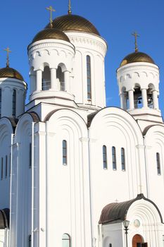 The church is made of white stone. Religion. Orthodoxy. Architecture. High quality photo