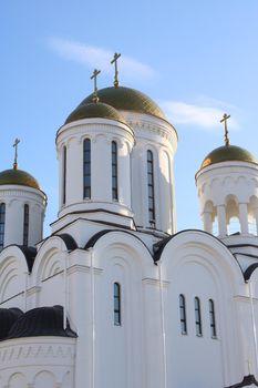 The church is made of white stone. Religion. Orthodoxy. Architecture. High quality photo