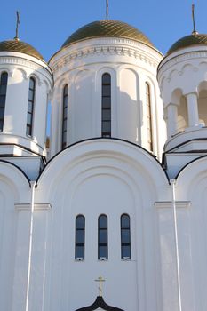 The church is made of white stone. Religion. Orthodoxy. Architecture. High quality photo