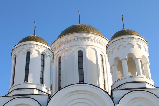 The church is made of white stone. Religion. Orthodoxy. Architecture. High quality photo