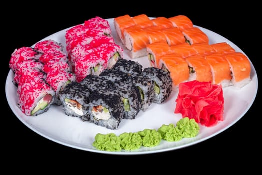 Japanese Cuisine - Sushi Roll with Shrimps and Conger, Avocado, Tobiko and Cheese. sushi rolls tempura,japanese food style