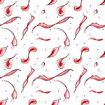 Seamless pattern of red wine splashes isolated on white background