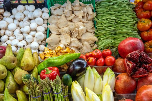 Vegetables and fruits for sale at a market